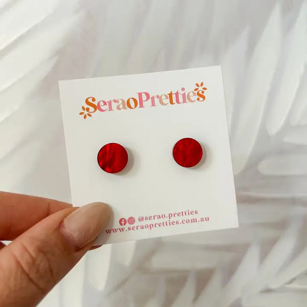 Bright Red Pearl Studs