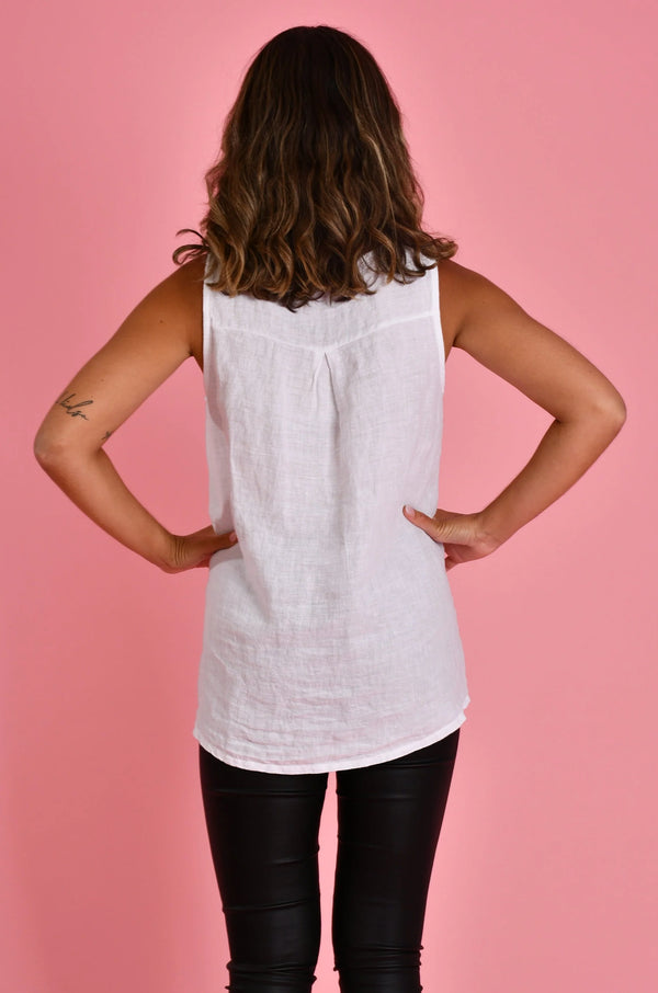 Capri Linen Tank in White