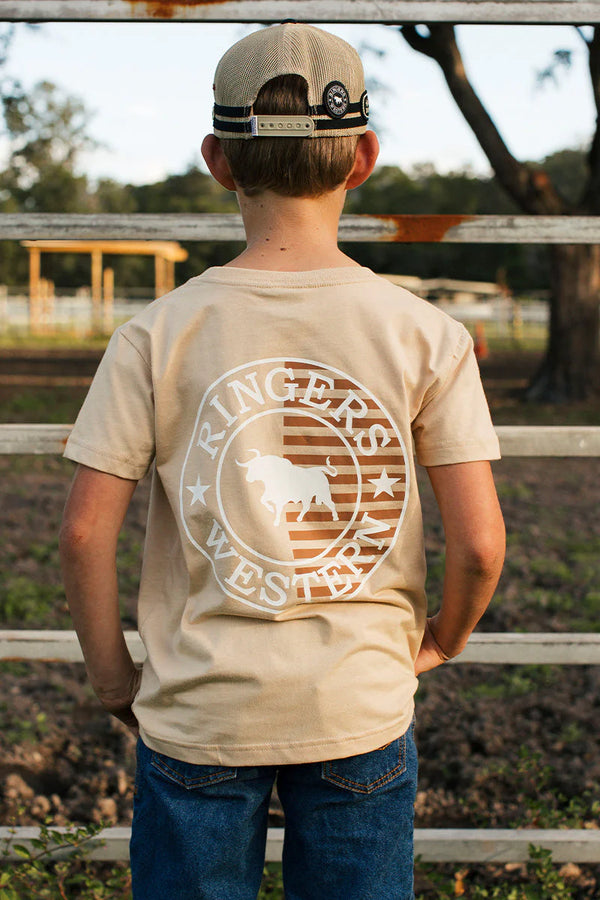 Ringers Western - Signature Bull Flag Kids Classic T-Shirt in Dark Sand