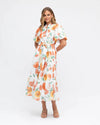 Floral Mandarin Collar Midi Dress