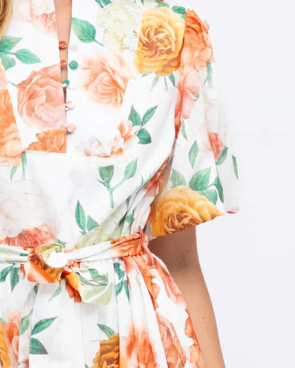 Floral Mandarin Collar Midi Dress