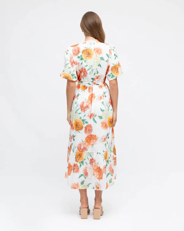 Floral Mandarin Collar Midi Dress