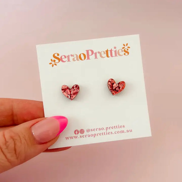 Pink Foil Heart Studs