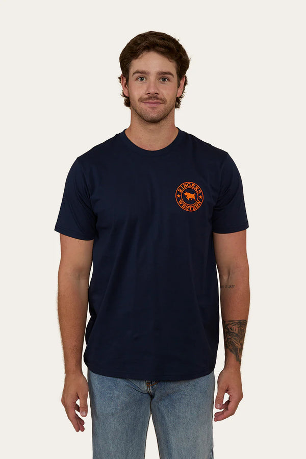 Ringers Western - Signature Bull Mens Loose T-Shirt - Navy / Orange