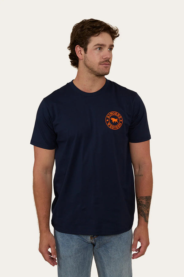 Ringers Western - Signature Bull Mens Loose T-Shirt - Navy / Orange