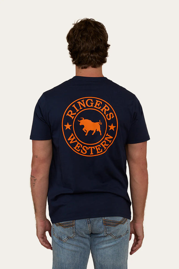 Ringers Western - Signature Bull Mens Loose T-Shirt - Navy / Orange