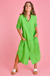 POSITANO LINEN BUTTON DRESS - LIME