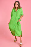 POSITANO LINEN BUTTON DRESS - LIME