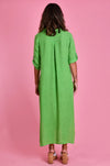 POSITANO LINEN BUTTON DRESS - LIME