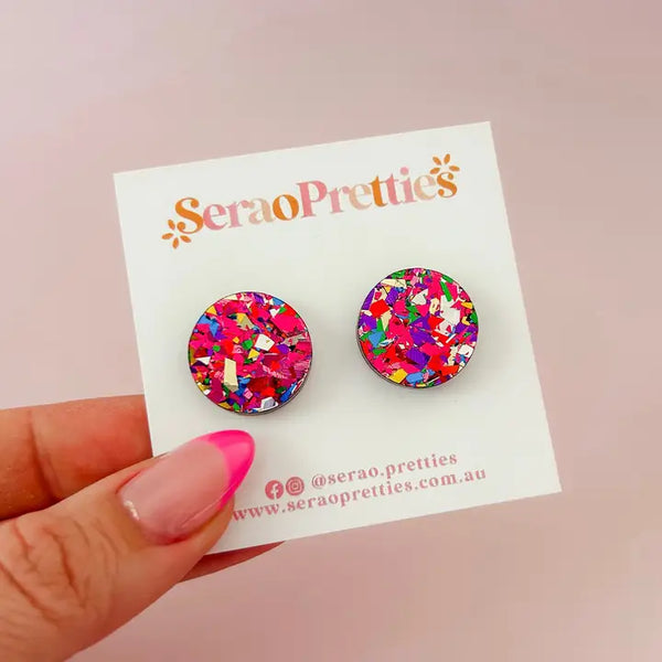 Pink Party Confetti Studs