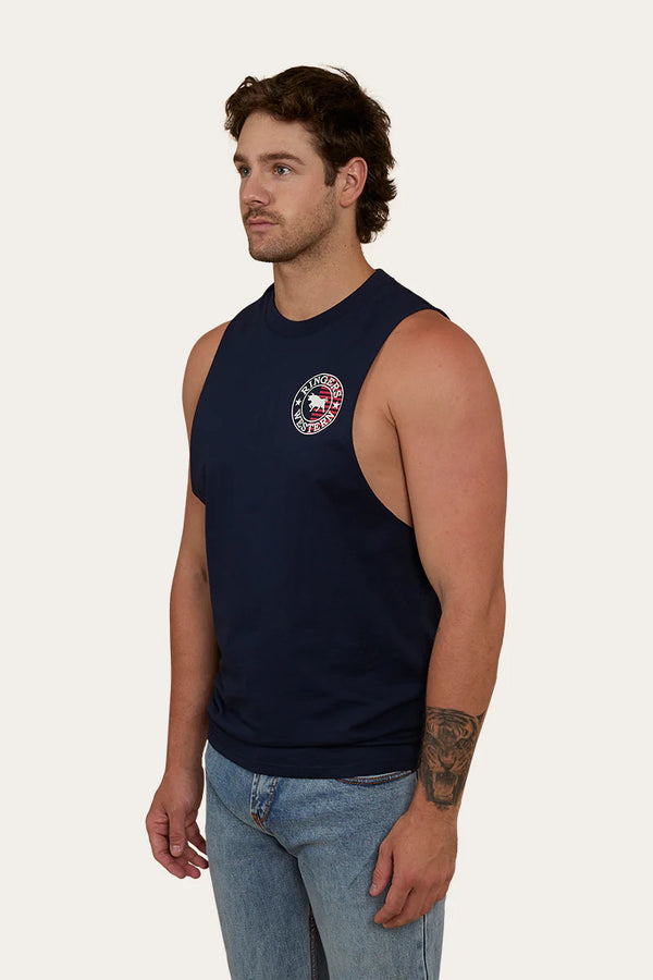 Ringers Western - Signature Bull Flag Mens Muscle Tank - Navy