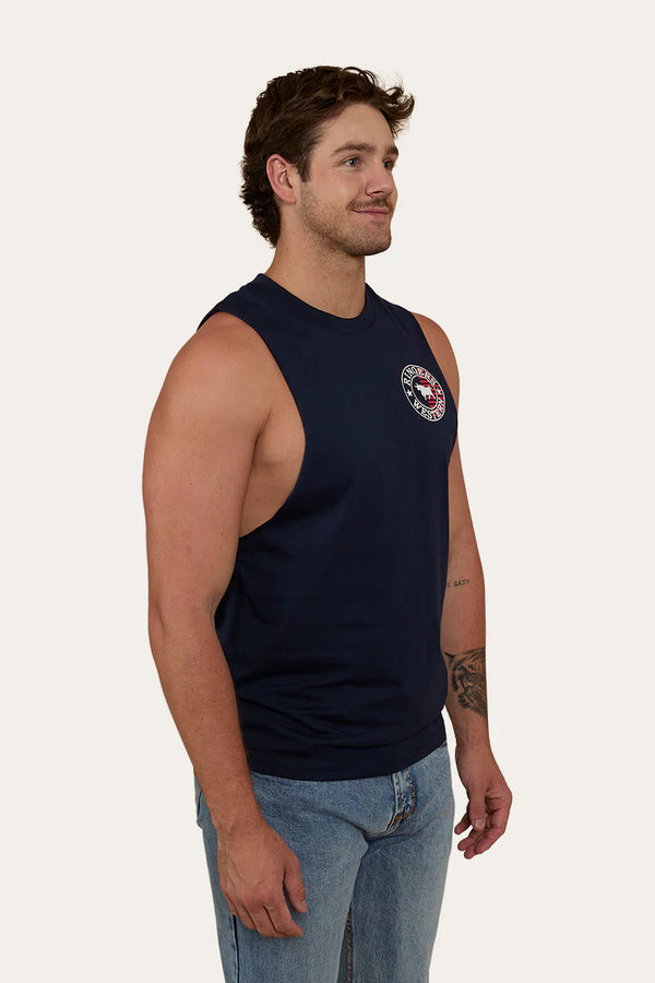 Ringers Western - Signature Bull Flag Mens Muscle Tank - Navy