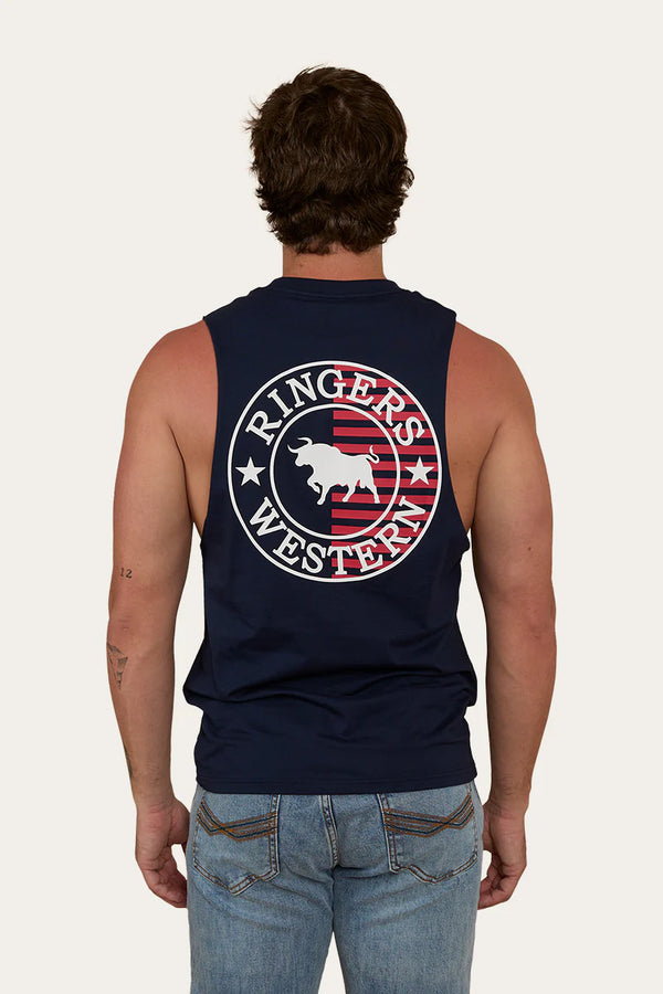 Ringers Western - Signature Bull Flag Mens Muscle Tank - Navy