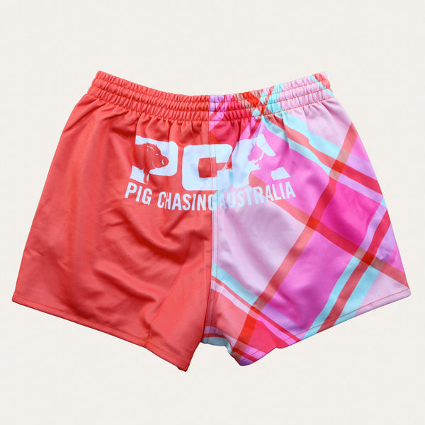 Plaid Footy Shorts - Candy - Zip Pockets