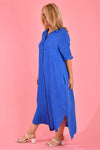 Positano Linen Button Dress - Cobalt Blue