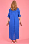 Positano Linen Button Dress - Cobalt Blue