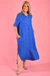 Positano Linen Button Dress - Cobalt Blue