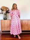 The Bianca Dress in Pink with Red Stripes