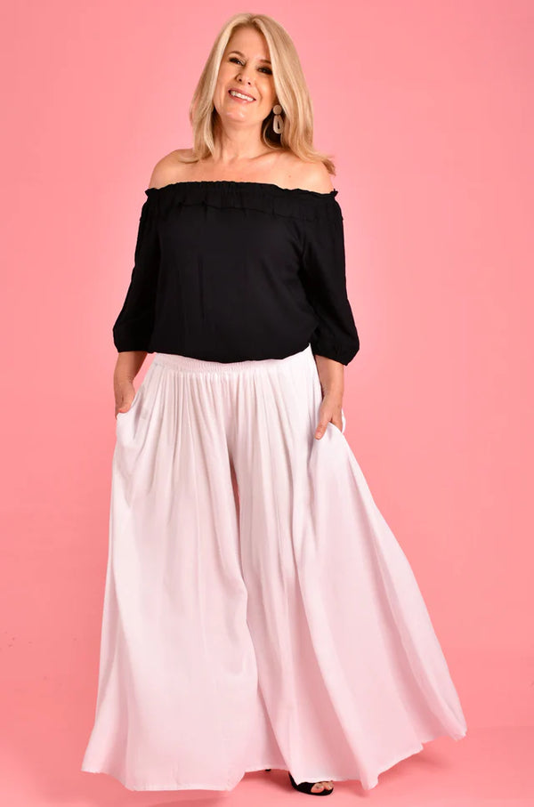 FREMANTLE ROUCHED WIDE LEG PANT - WHITE