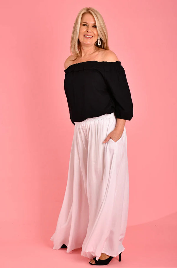 FREMANTLE ROUCHED WIDE LEG PANT - WHITE