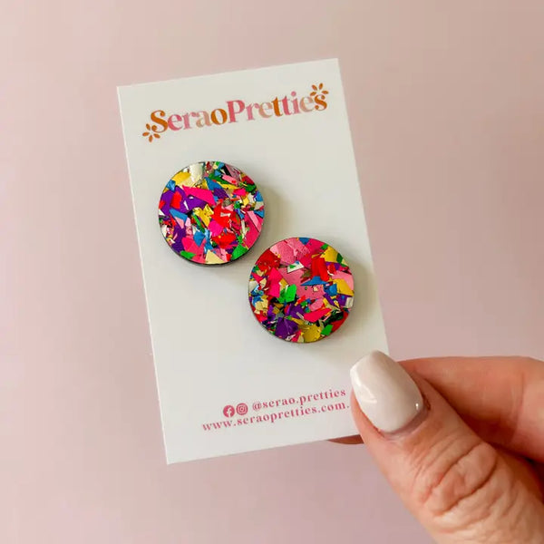 XL Party Confetti Round Studs