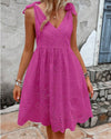 The Blossom Radiance Tie V-Neck Eyelet Embroidery Mini Dress - Hot Pink